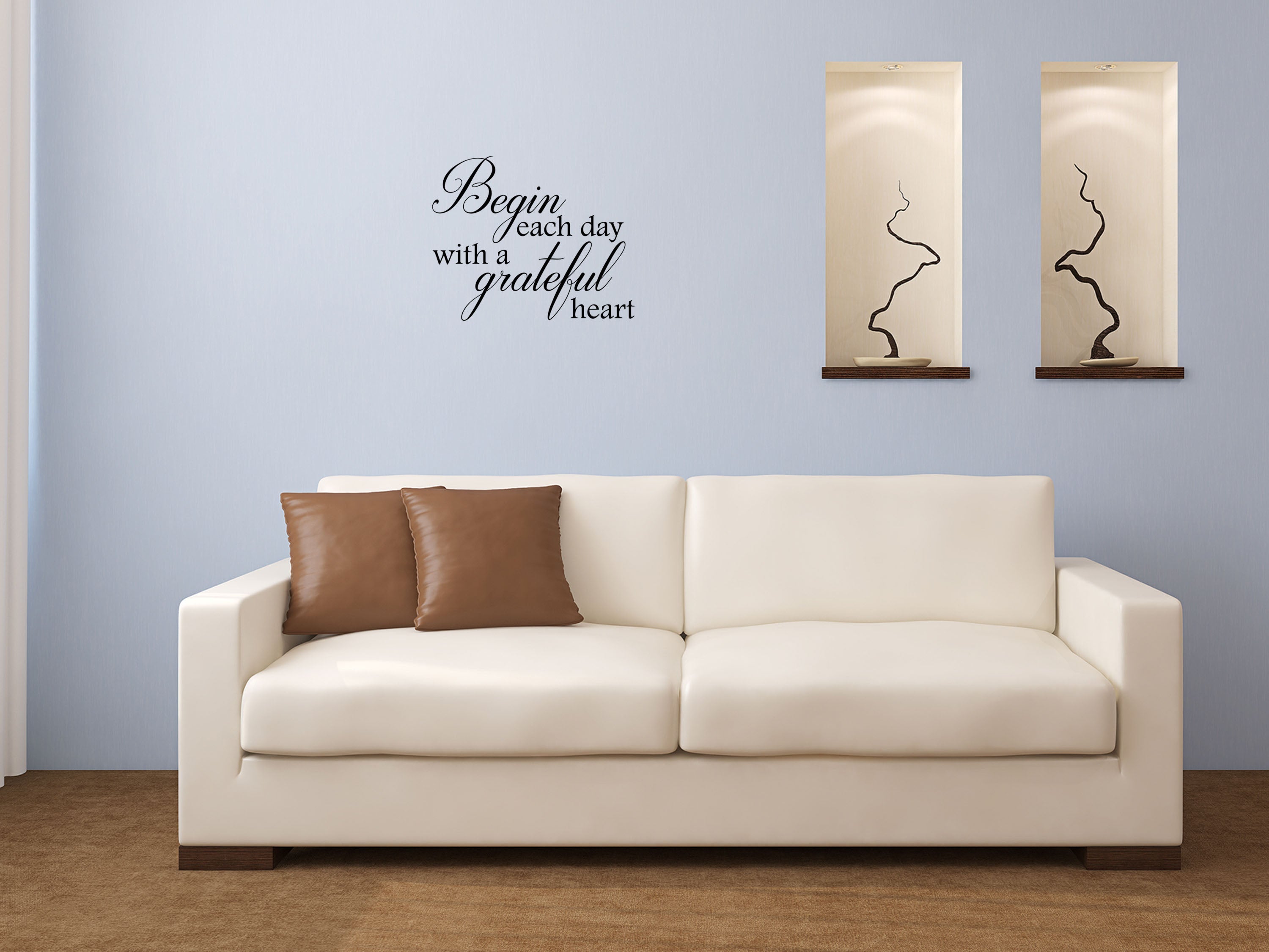 Begin Each Day With A Grateful Heart Quote Sticker - Inspirational Wall Decals Vinyl Wall Decal Inspirational Wall Signs