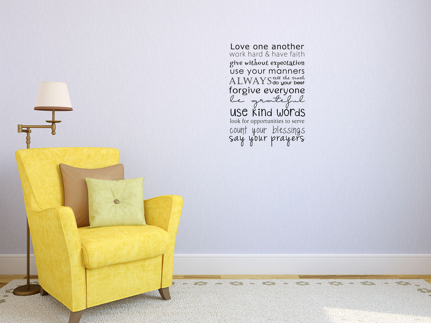 Love One Another, Work Hard & Have Faith - Inspirational Wall Decals Vinyl Wall Decal Inspirational Wall Signs