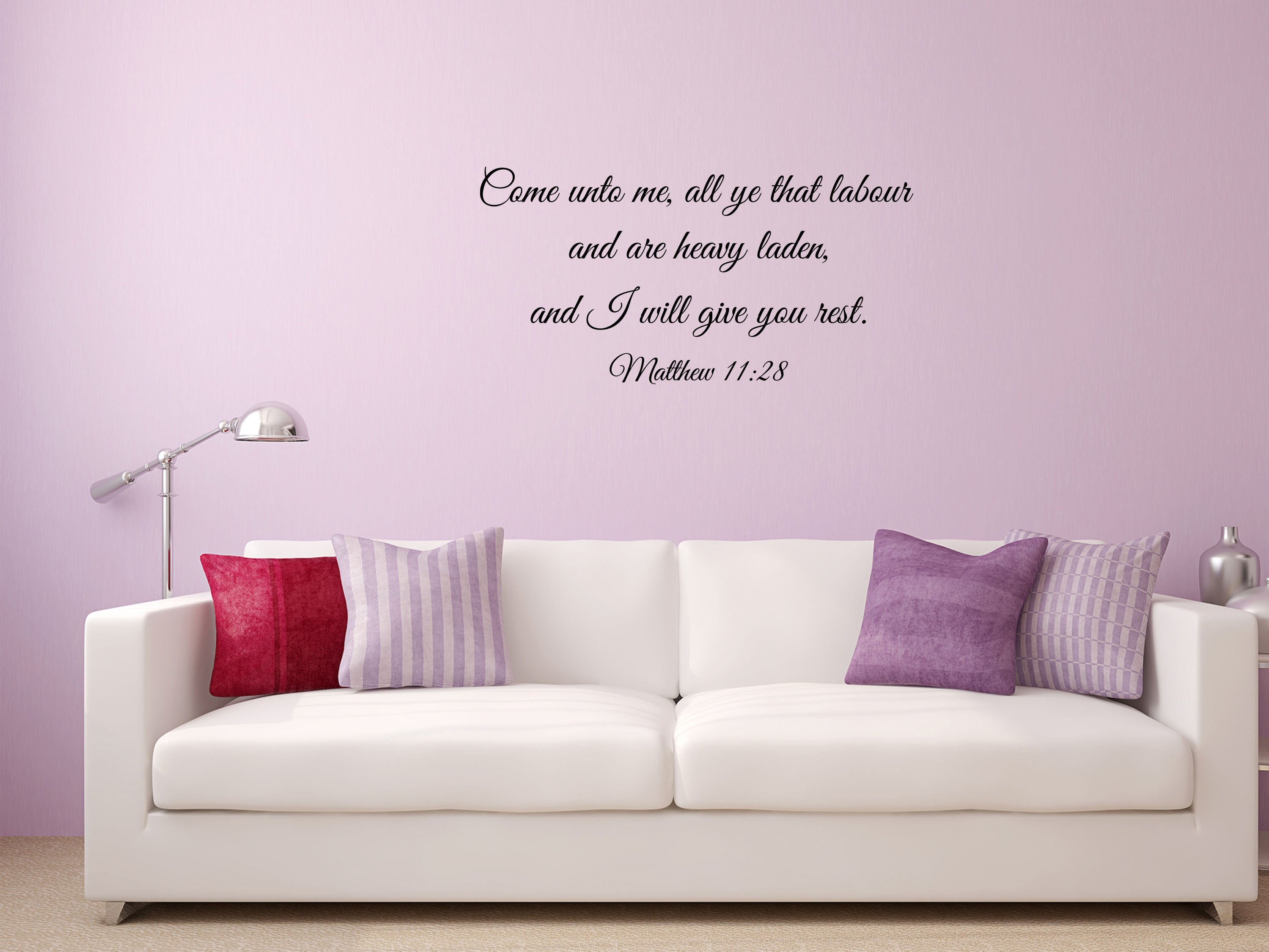 Matthew 11:28 - Bedroom Scripture Decal Vinyl Wall Decal Inspirational Wall Signs