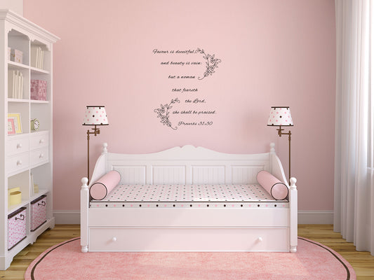 Proverbs 31:30 - Inspirational Christian Bible Verse Scripture Wall Decal Church Quote Vinyl Wall Decal Inspirational Wall Signs 