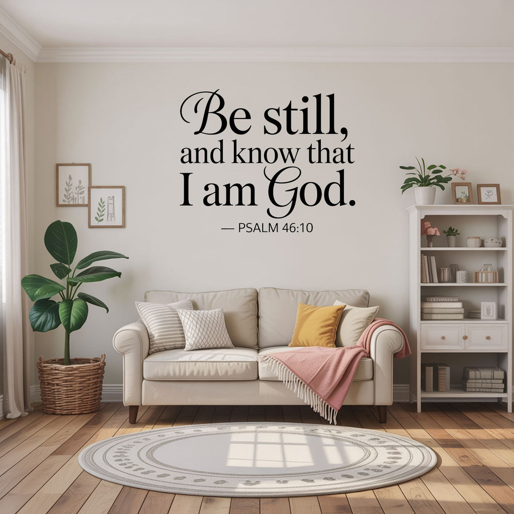 Be Still and Know That I Am God Psalm 46:10 Wall Decal - Christian Bible Verse Vinyl Sticker for Bedroom, Living Room, Nursery Décor Vinyl Wall Decal Inspirational Wall Signs 