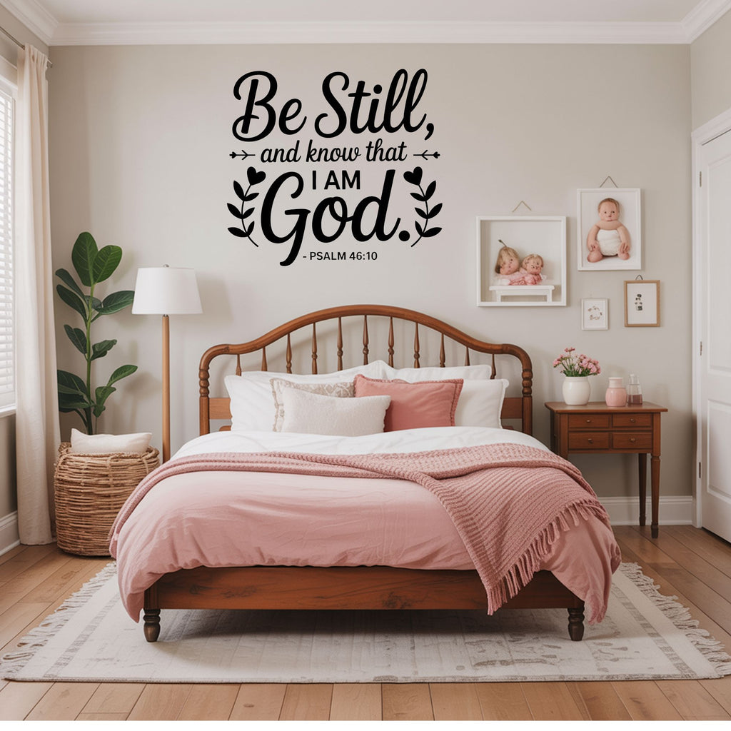 Be Still and Know That I Am God Psalm 46:10 Wall Decal - Christian Bible Verse Vinyl Sticker for Bedroom, Living Room, Nursery Décor Vinyl Wall Decal Inspirational Wall Signs 