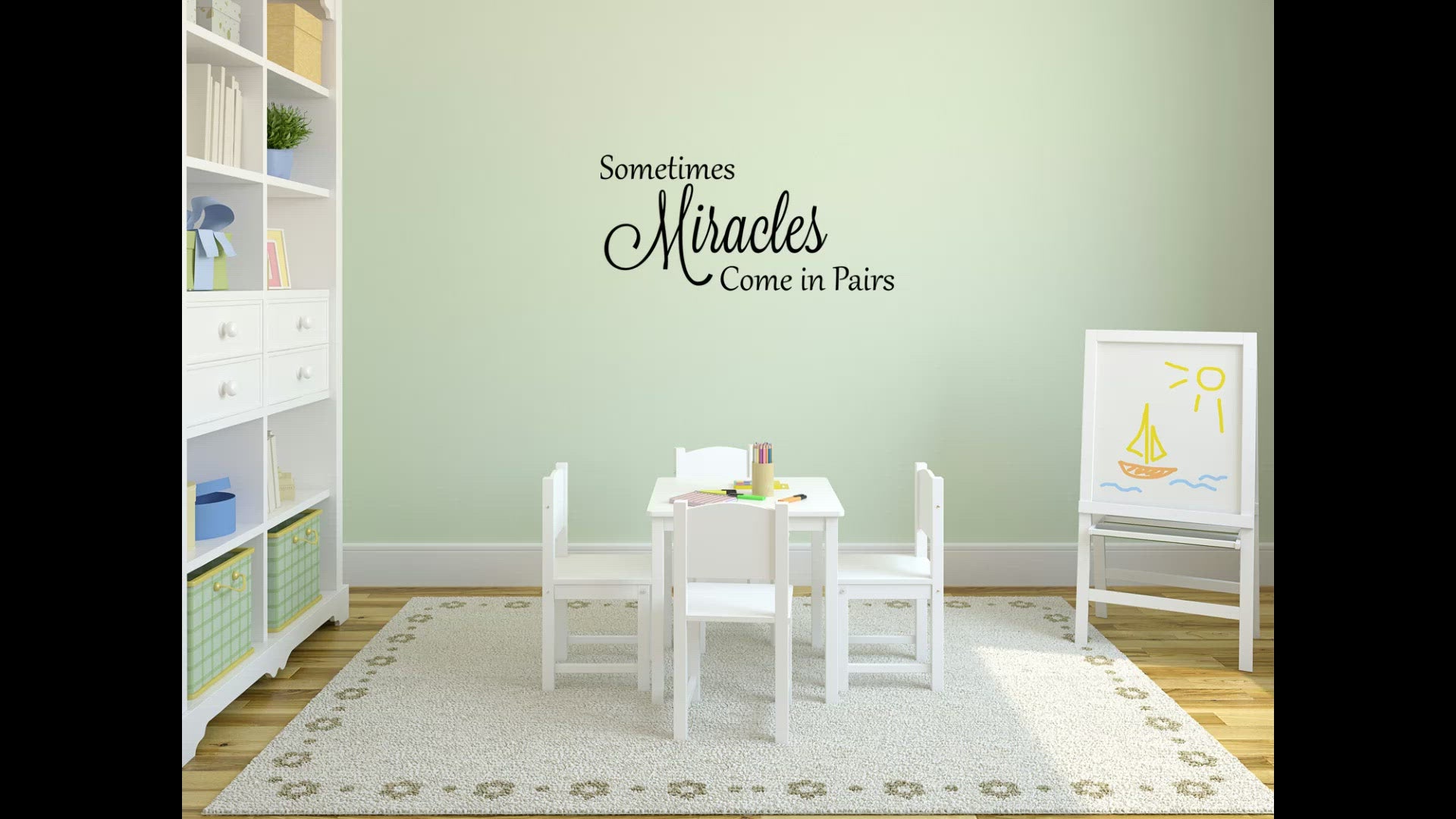Sometimes Miracles Come In Pairs Vinyl Wall Decal – Twins Baby Gift Wall Quote – Inspirational Vinyl Wall Art for Nursery, Kids Room, or Twins Themed Decor