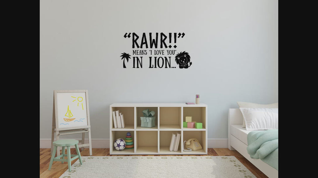 Lion Decal - Cute Lion Vinyl Decal - Kids Room Wall Decals - Cute Wall Decor - Rawr Means I Love You