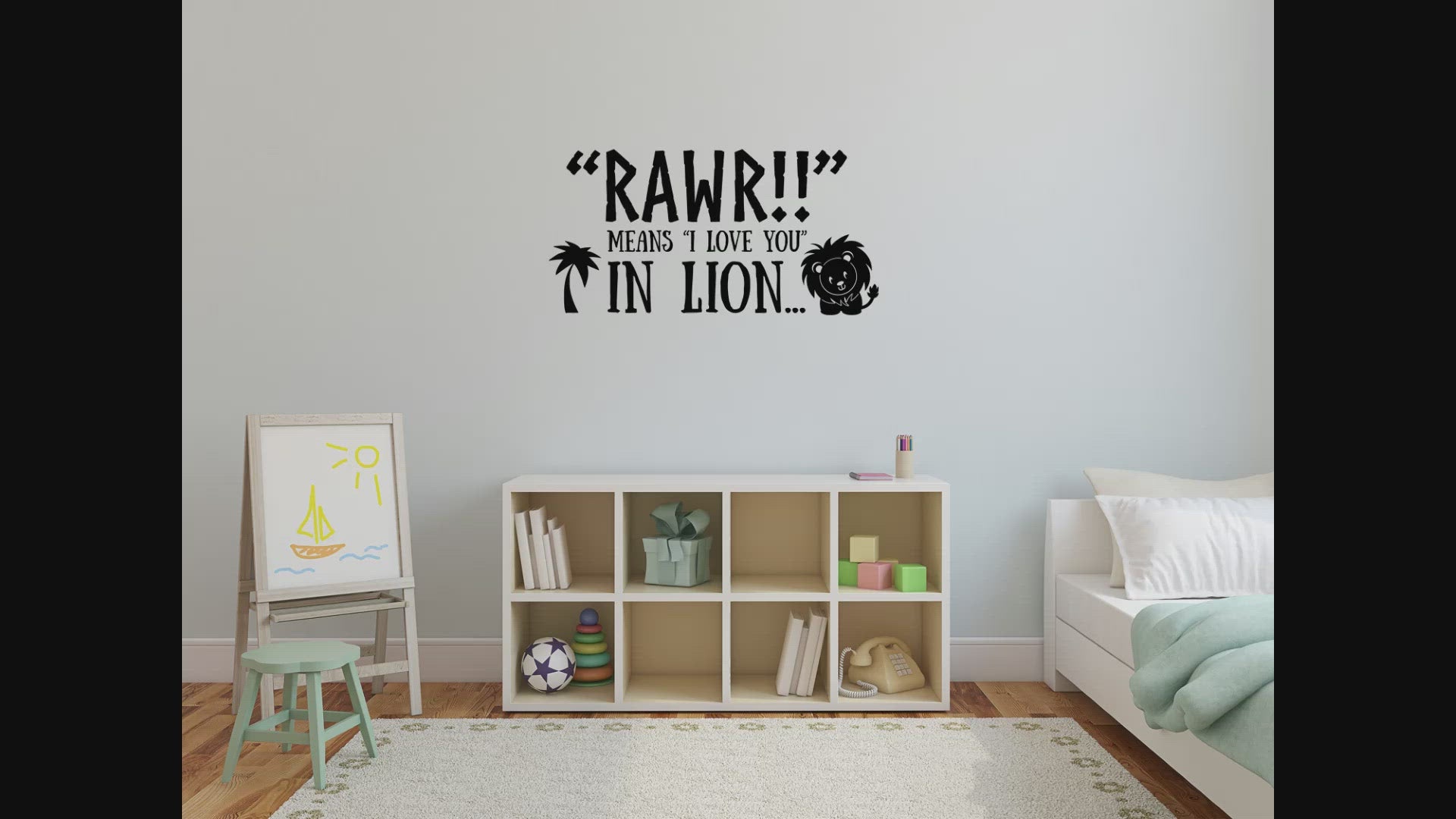 Lion Decal - Cute Lion Vinyl Decal - Kids Room Wall Decals - Cute Wall Decor - Rawr Means I Love You