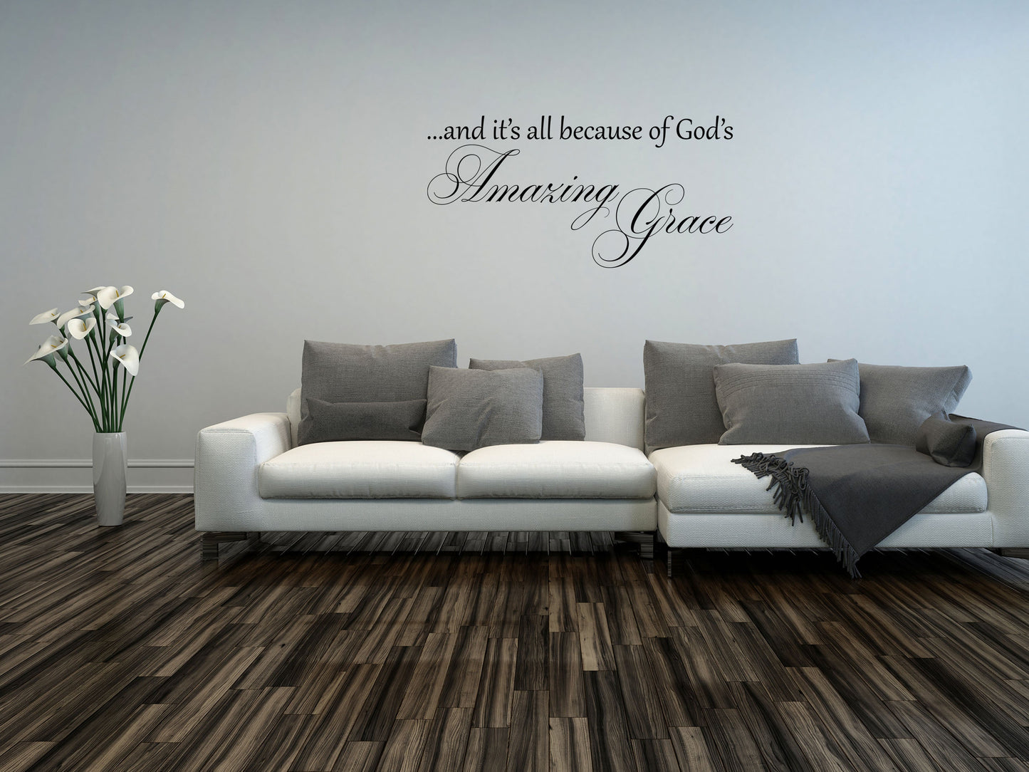 All Because of God's Amazing Grace Christian Wall Decal - Cross Vinyl Wall Decal - Bible Hymn - Bedroom Decal Vinyl Wall Decal Inspirational Wall Signs 