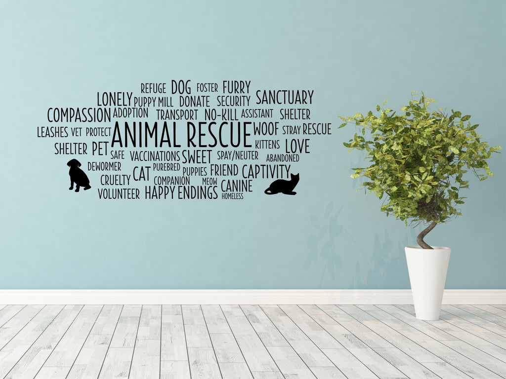 Animal Rescue Word Cloud - Animal Rescue Decal - Animal Rescue Wall Decal - Animal Shelter Decal Vinyl Wall Decal Inspirational Wall Signs 
