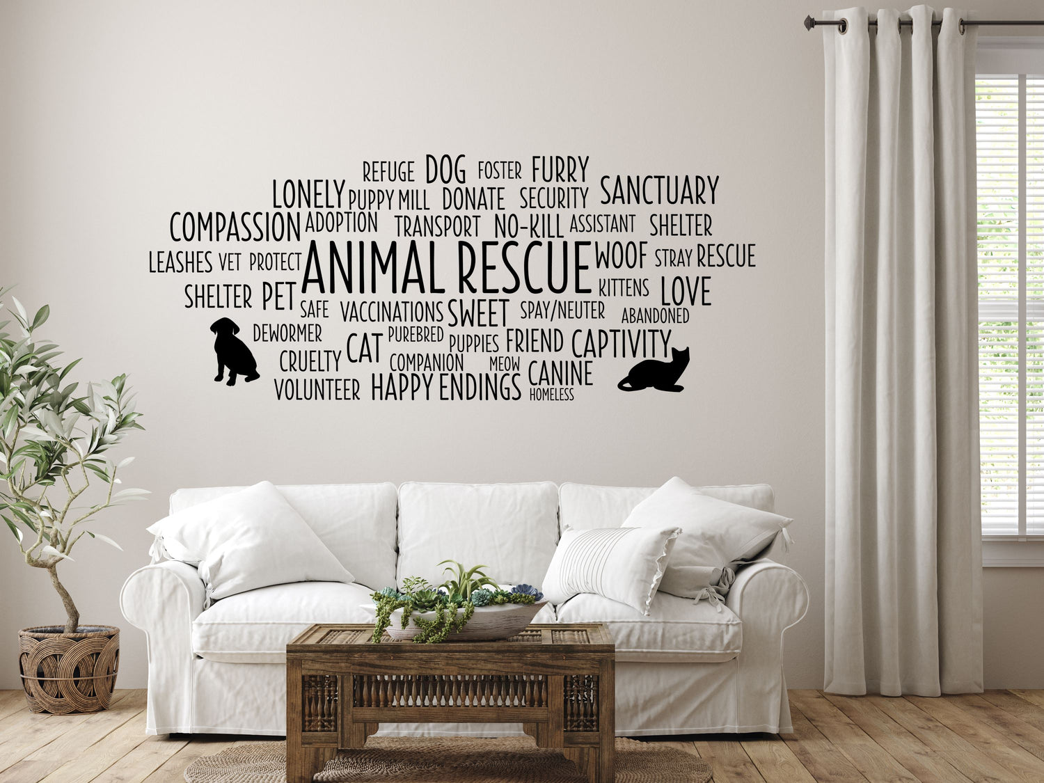 Animal Rescue Word Cloud - Animal Rescue Decal - Animal Rescue Wall Decal - Animal Shelter Decal Vinyl Wall Decal Inspirational Wall Signs 