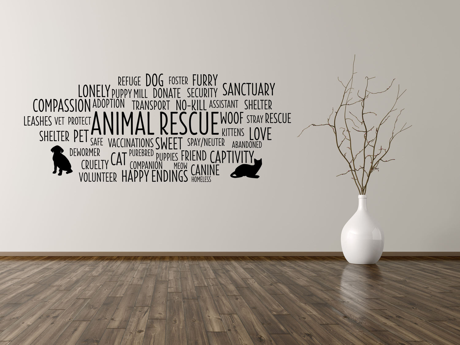 Animal Rescue Word Cloud - Animal Rescue Decal - Animal Rescue Wall Decal - Animal Shelter Decal Vinyl Wall Decal Inspirational Wall Signs 