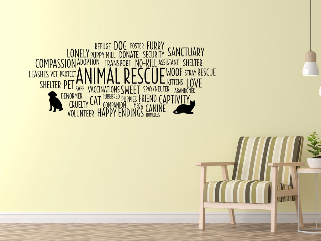Animal Rescue Word Cloud - Animal Rescue Decal - Animal Rescue Wall Decal - Animal Shelter Decal Vinyl Wall Decal Inspirational Wall Signs 