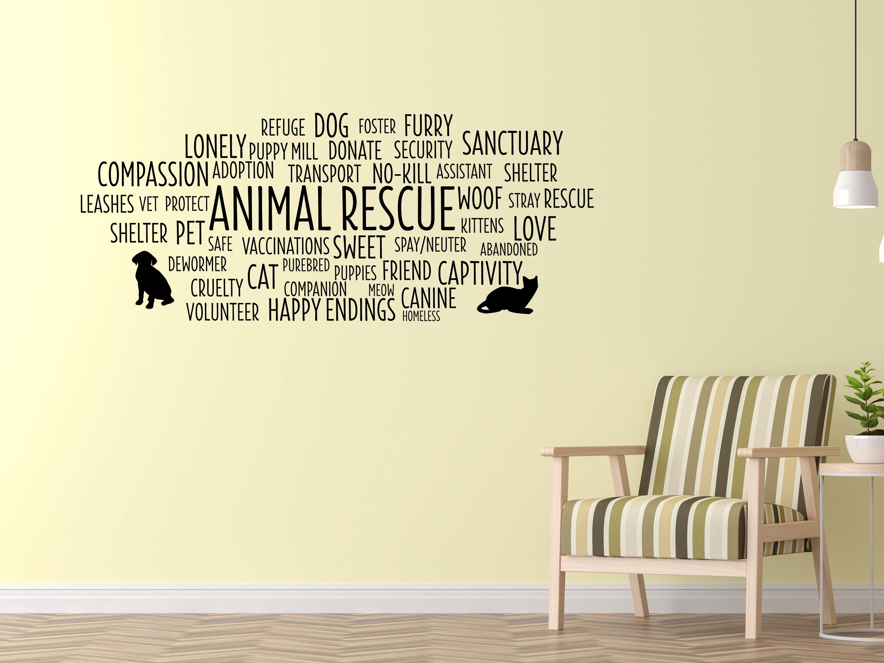 Animal Rescue Word Cloud - Animal Rescue Decal - Animal Rescue Wall Decal - Animal Shelter Decal Vinyl Wall Decal Inspirational Wall Signs 