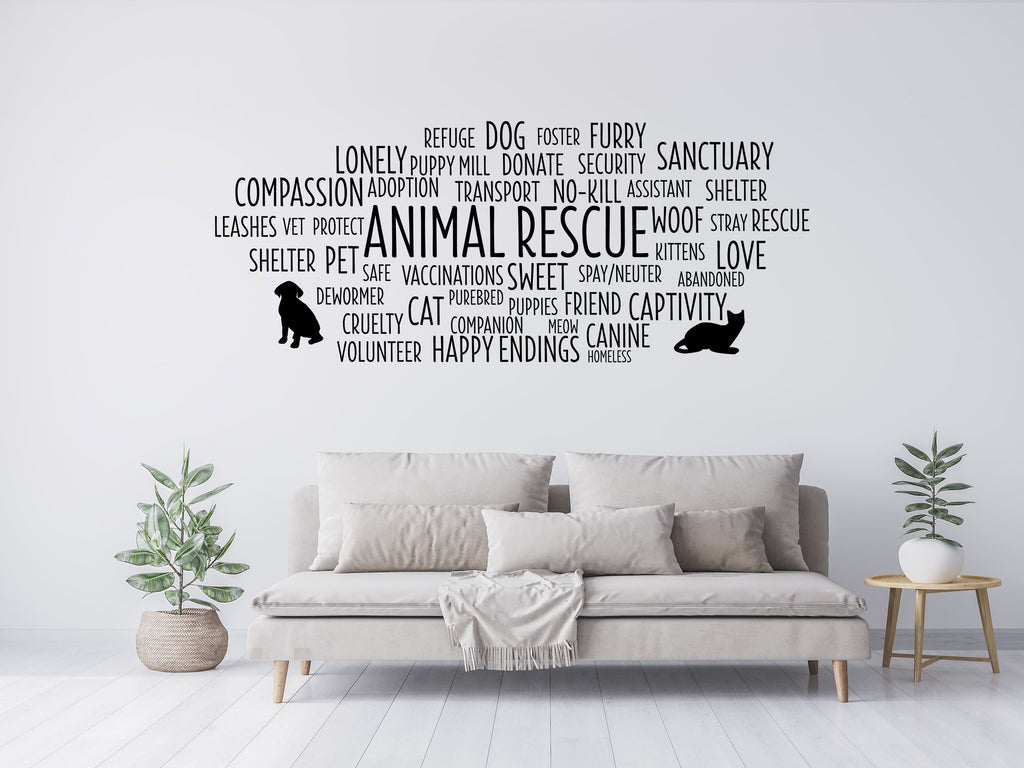 Animal Rescue Word Cloud - Animal Rescue Decal - Animal Rescue Wall Decal - Animal Shelter Decal Vinyl Wall Decal Inspirational Wall Signs 
