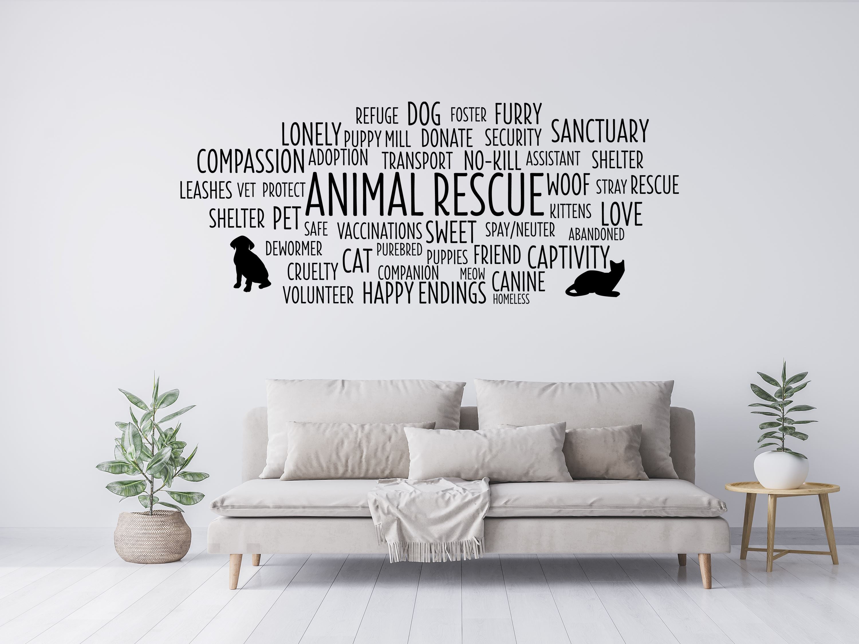 Animal Rescue Word Cloud - Animal Rescue Decal - Animal Rescue Wall Decal - Animal Shelter Decal Vinyl Wall Decal Inspirational Wall Signs 
