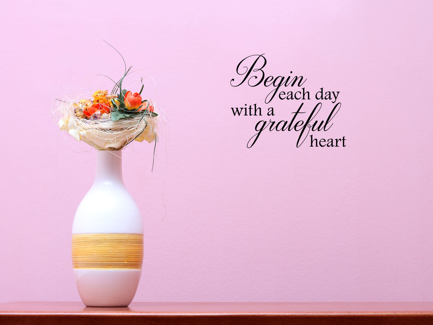 Begin Each Day With A Grateful Heart Quote Sticker - Inspirational Wall Decals Vinyl Wall Decal Inspirational Wall Signs 