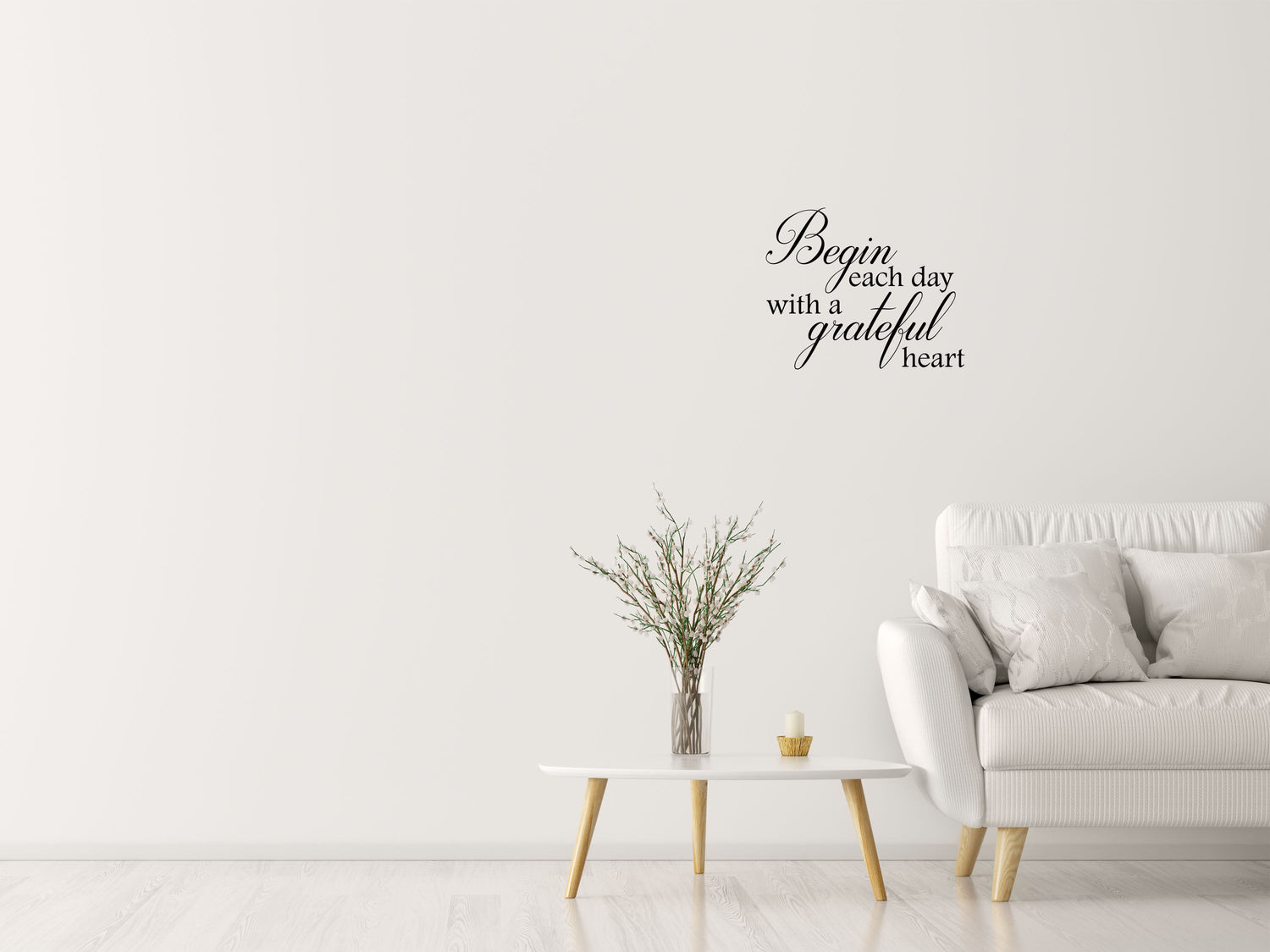 Begin Each Day With A Grateful Heart Quote Sticker - Inspirational Wall Decals Vinyl Wall Decal Inspirational Wall Signs 