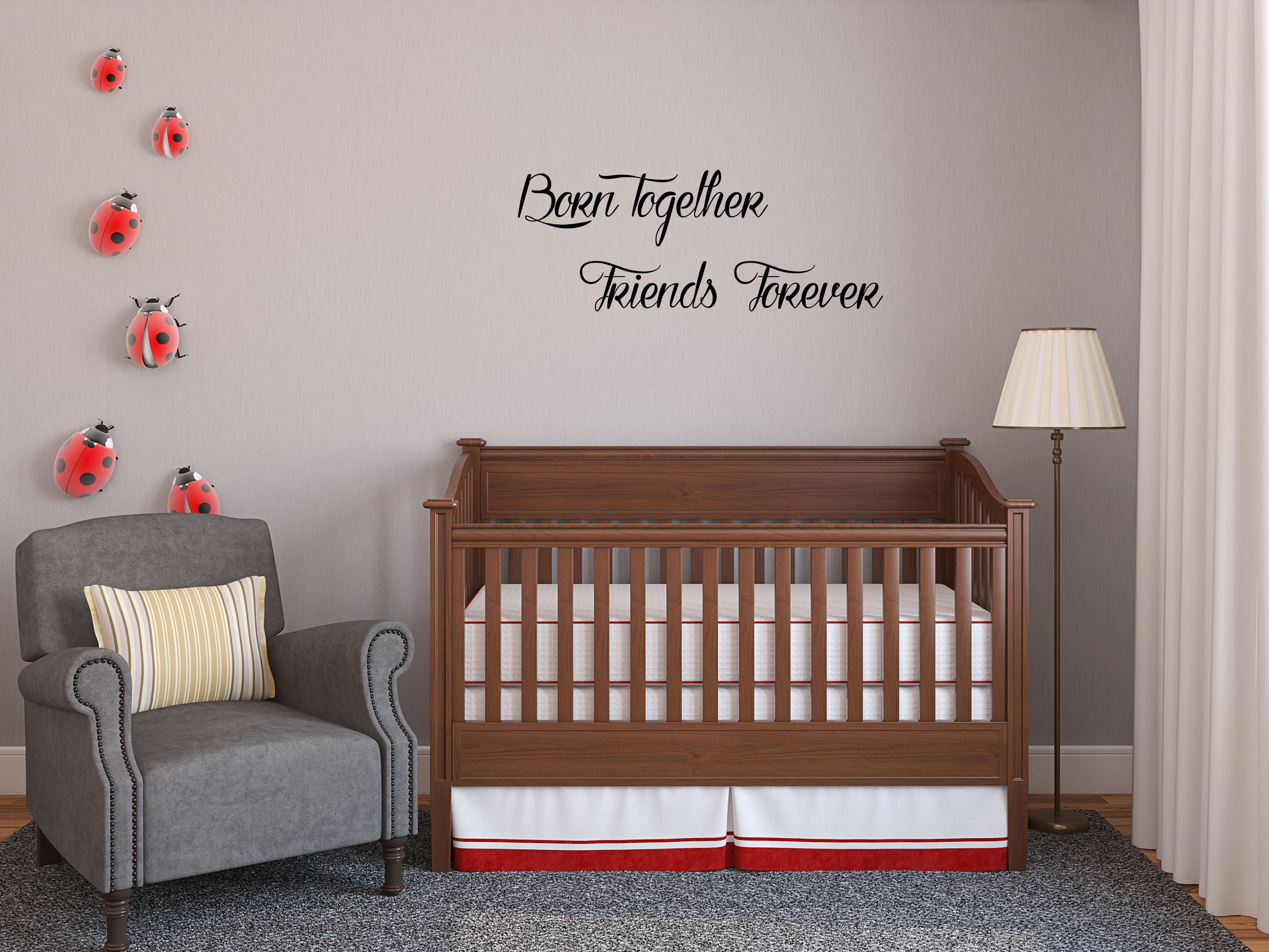 Born Together Friends Forever Twins Wall Decal Quote - Inspirational Wall Signs Vinyl Wall Decal Inspirational Wall Signs 