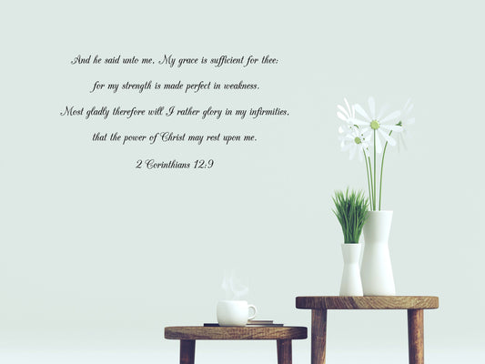 Church KJV Bible Decal Scripture Wall Decal of 2 Corinthians 12:9 Wall Scripture of Christian Wall Decal - Religious Scripture Verse Vinyl Wall Decal Done