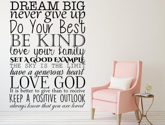 Dream Big Never Give Up Do Your Best - Inspirational Wall Decals Vinyl Wall Decal Inspirational Wall Signs 