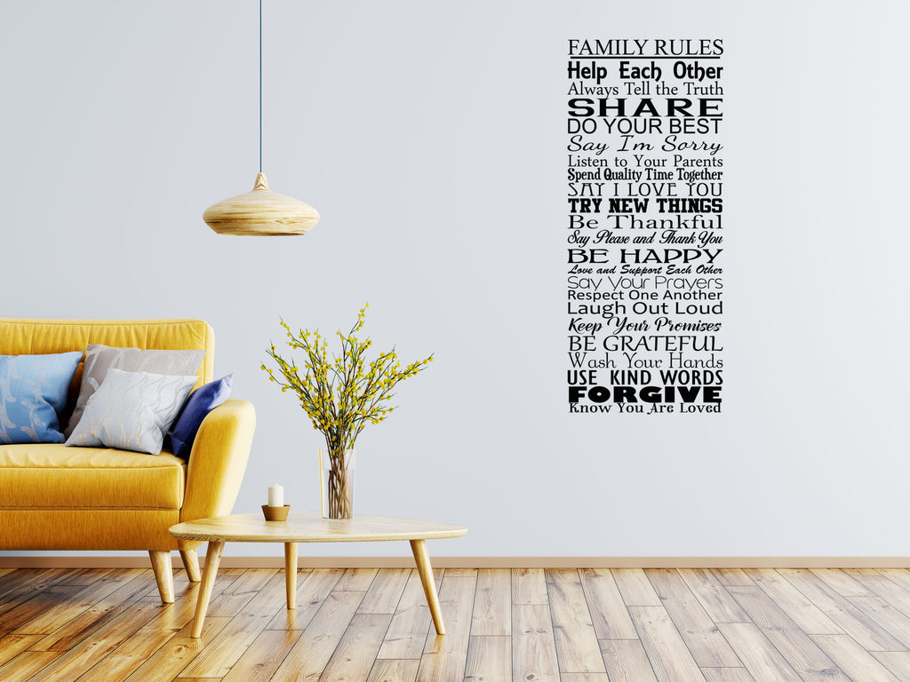 Family Rules Vinyl Wall Decal Decor - Family Wall Decal - Living Room Decal - Family Room Decal - Family Rules Quotes Vinyl Wall Decal Inspirational Wall Signs 