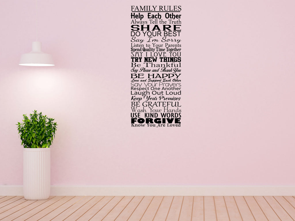 Family Rules Vinyl Wall Decal Decor - Family Wall Decal - Living Room Decal - Family Room Decal - Family Rules Quotes Vinyl Wall Decal Inspirational Wall Signs 