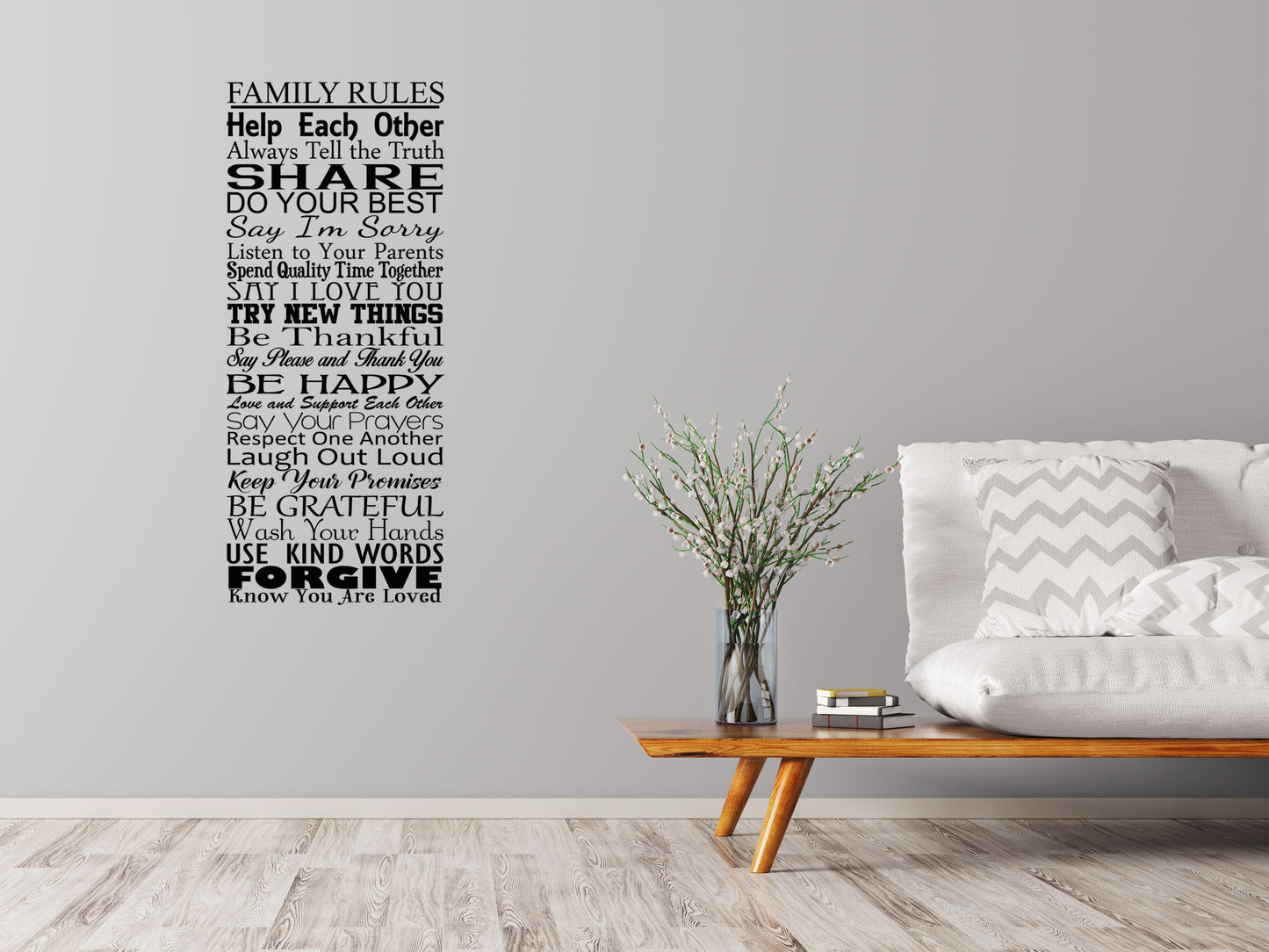 Family Rules Vinyl Wall Decal Decor - Family Wall Decal - Living Room Decal - Family Room Decal - Family Rules Quotes Vinyl Wall Decal Inspirational Wall Signs 
