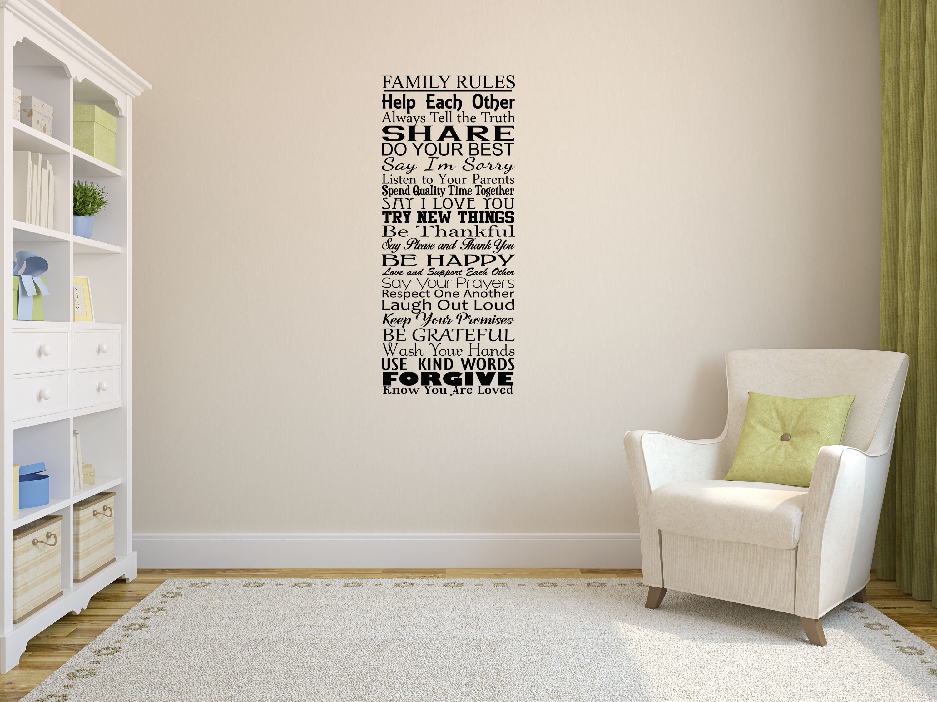 Family Rules Vinyl Wall Decal Decor - Family Wall Decal - Living Room Decal - Family Room Decal - Family Rules Quotes Vinyl Wall Decal Inspirational Wall Signs 