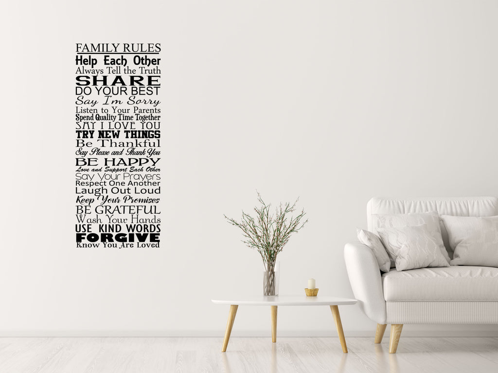 Family Rules Vinyl Wall Decal Decor - Family Wall Decal - Living Room Decal - Family Room Decal - Family Rules Quotes Vinyl Wall Decal Inspirational Wall Signs 