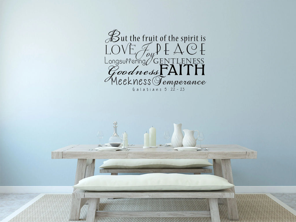 Galatians 5:22 Fruit Of The Spirit Vinyl Wall Decal - Love, Joy, Peace Scripture Quote, 12"H X 22.5"W