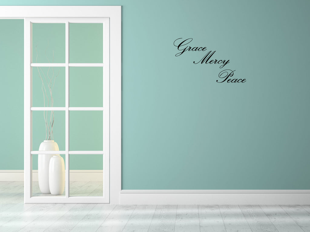 Grace Mercy Peace - Religious Wall Decal - Christian Art - Home Décor - Scripture Wall Art Sign Vinyl Wall Decal Inspirational Wall Signs 