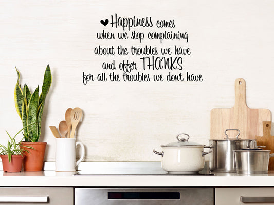 Happiness Comes Inspirational Wall Decal Quote - Motivational Wall Quote - Happy Decal Sticker - Thankful Wall Quote Decal Art Vinyl Wall Decal Inspirational Wall Signs 