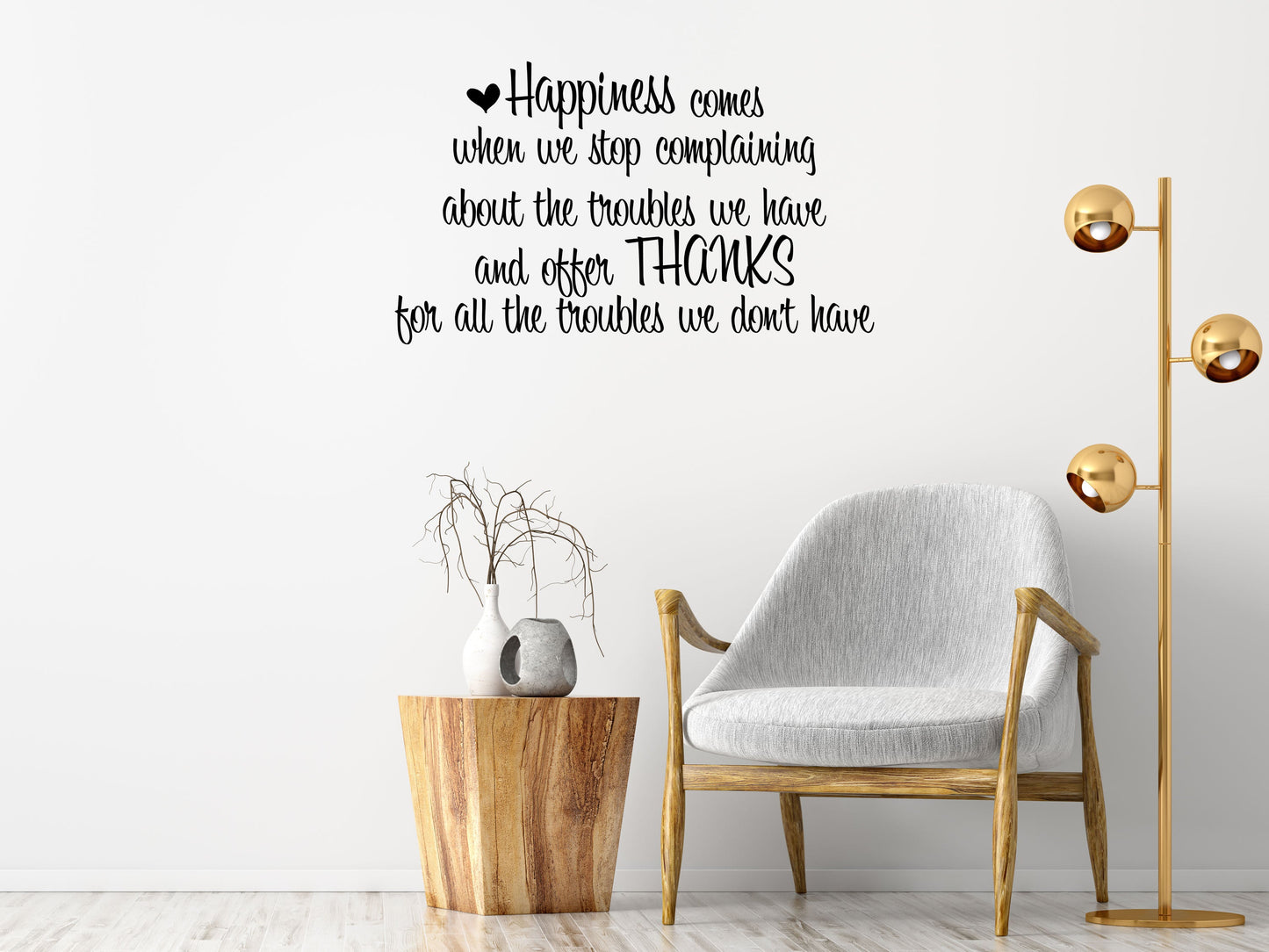 Happiness Comes Inspirational Wall Decal Quote - Motivational Wall Quote - Happy Decal Sticker - Thankful Wall Quote Decal Art Vinyl Wall Decal Inspirational Wall Signs 