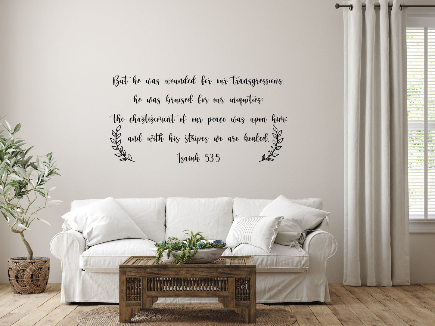 Isaiah 53:5 Scripture Wall Decal - Christian Wall Sticker Quote - Christian Religious Decor- Wounded For Our Transgressions Done 