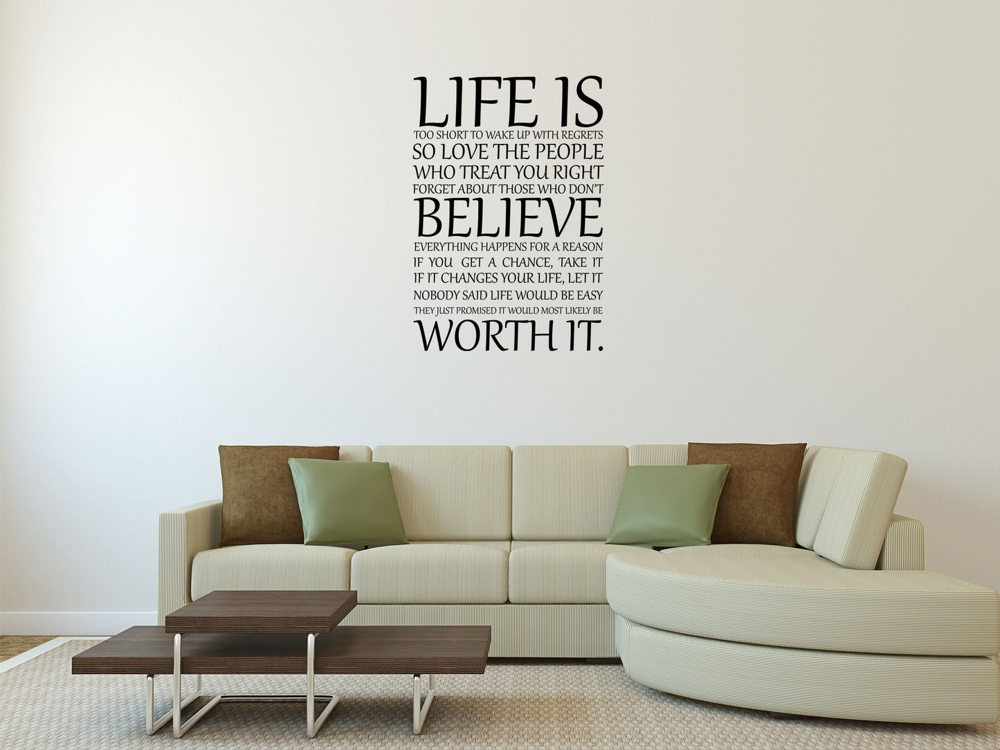 Life Is Too Short To Wake Up With Regrets Wall Decal Inspirational - Believe Wall Quote Sticker - Worth It Wall Decal - Motivational Quote Vinyl Wall Decal Title Done 