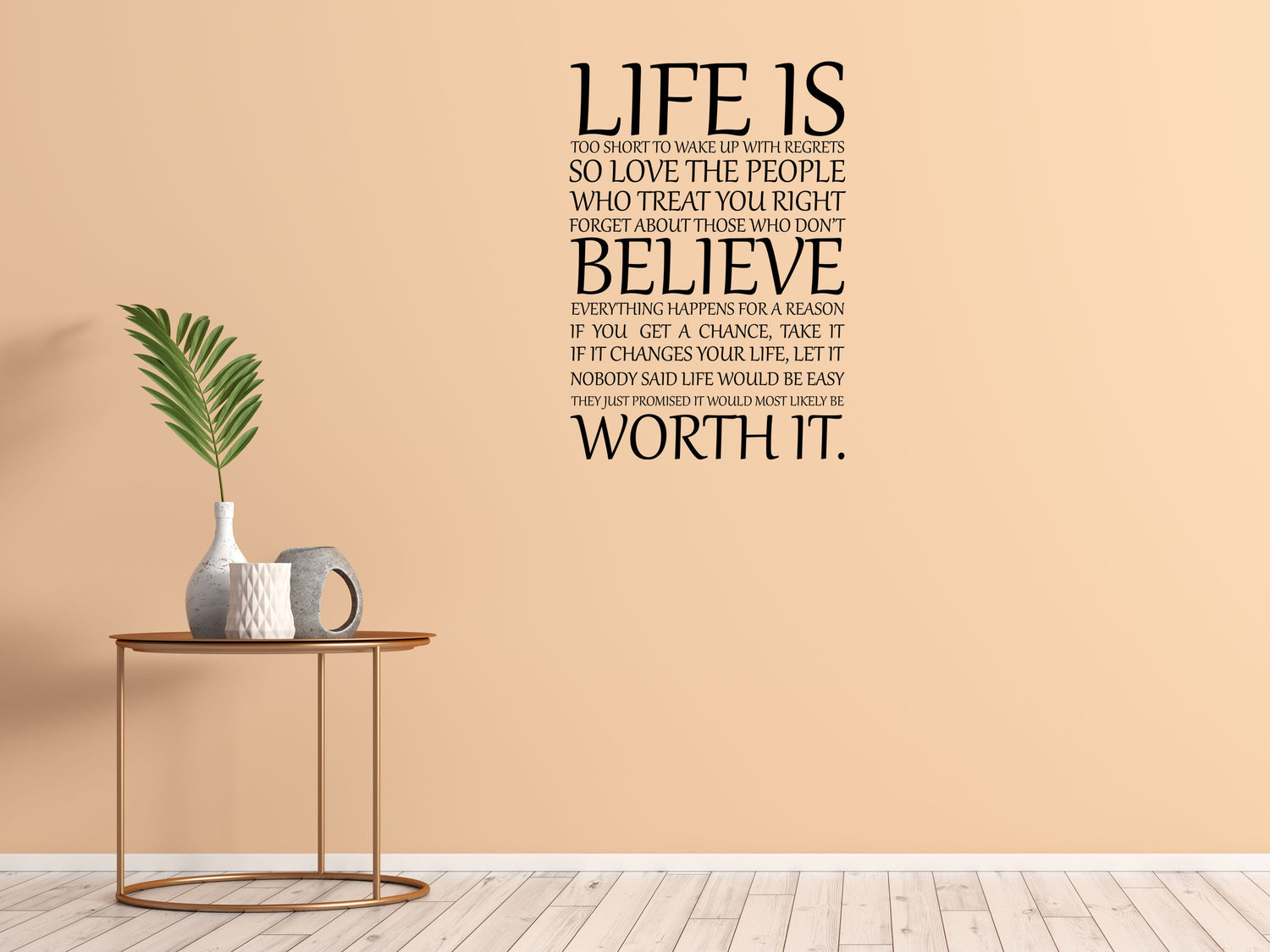 Life Is Too Short To Wake Up With Regrets Wall Decal Inspirational - Believe Wall Quote Sticker - Worth It Wall Decal - Motivational Quote Vinyl Wall Decal Title Done 