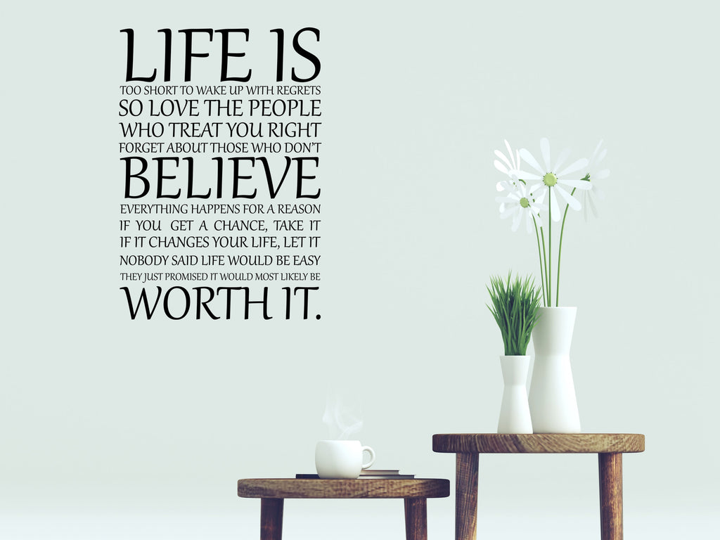 Life Is Too Short To Wake Up With Regrets Wall Decal Inspirational - Believe Wall Quote Sticker - Worth It Wall Decal - Motivational Quote Vinyl Wall Decal Title Done 