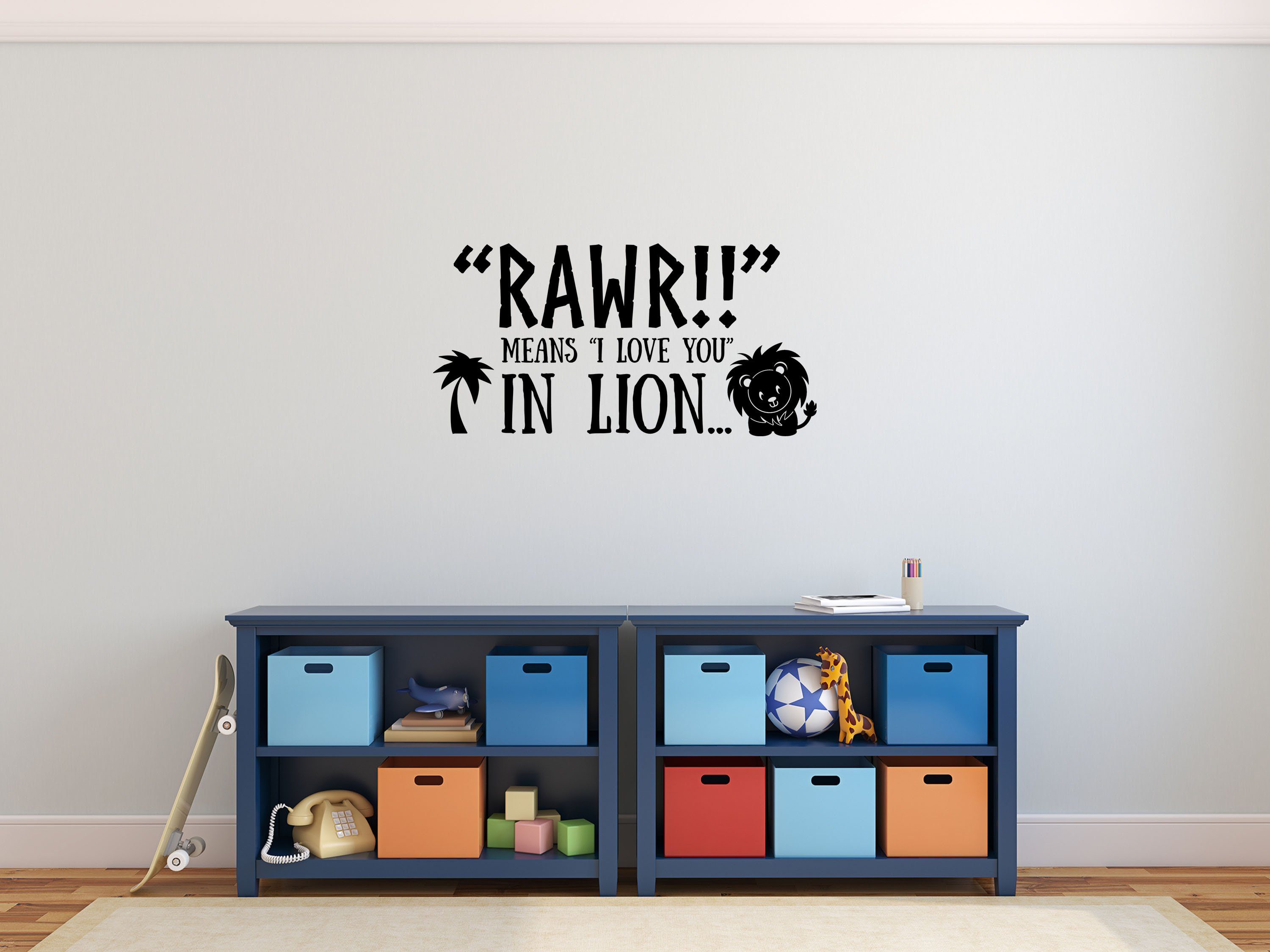 Lion Decal - Cute Lion Vinyl Decal - Kids Room Wall Decals - Cute Wall Decor - Rawr Means I Love You Vinyl Wall Decal Done 