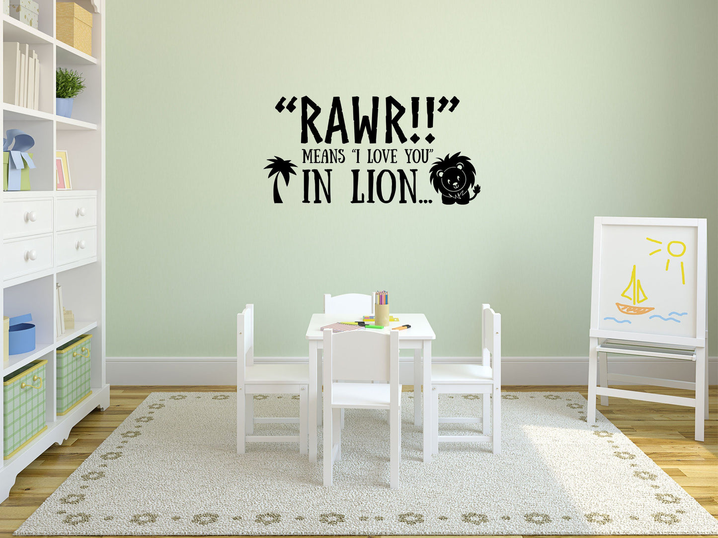 Lion Decal - Cute Lion Vinyl Decal - Kids Room Wall Decals - Cute Wall Decor - Rawr Means I Love You Vinyl Wall Decal Done 