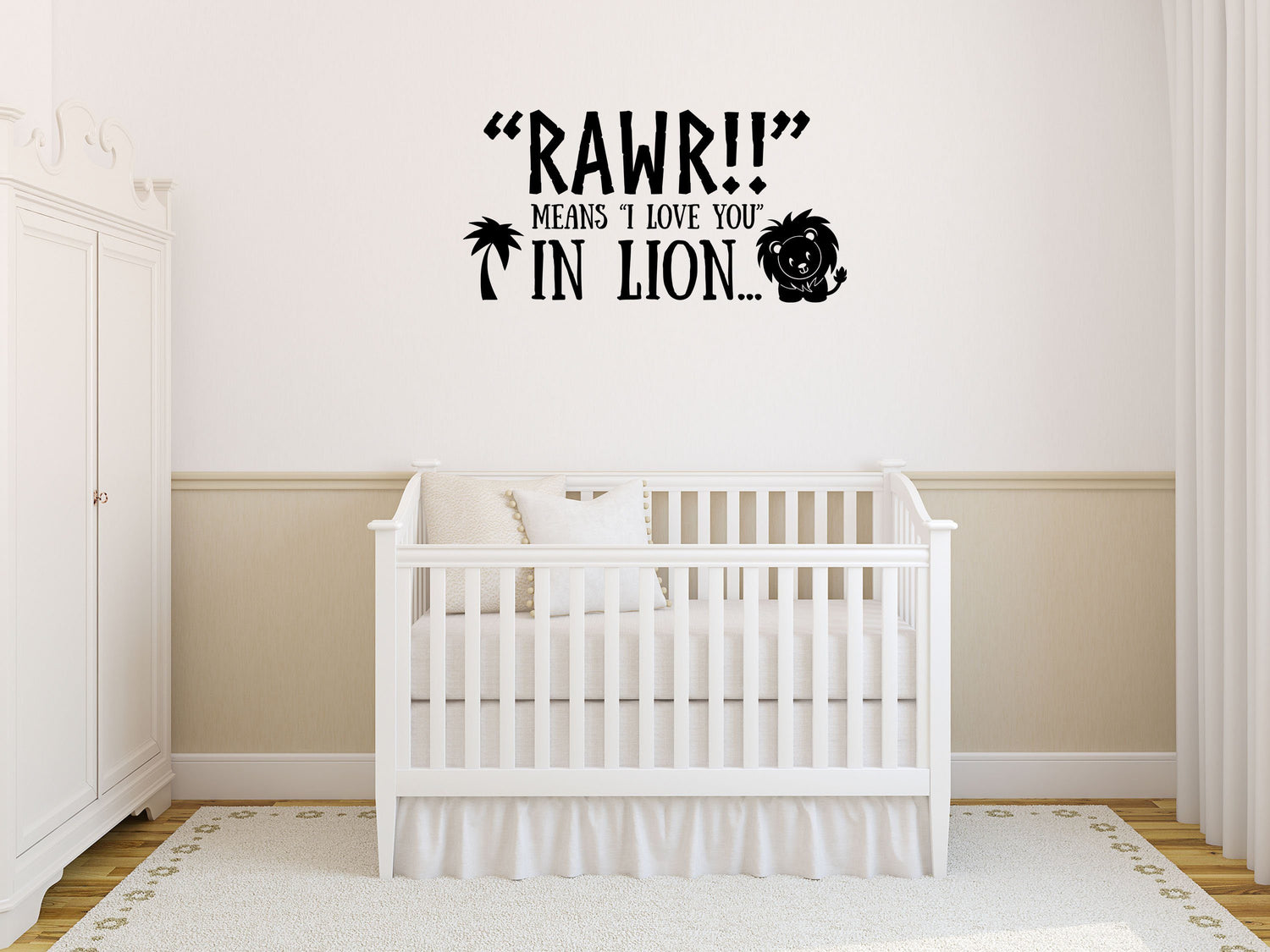 Lion Decal - Cute Lion Vinyl Decal - Kids Room Wall Decals - Cute Wall Decor - Rawr Means I Love You Vinyl Wall Decal Done 