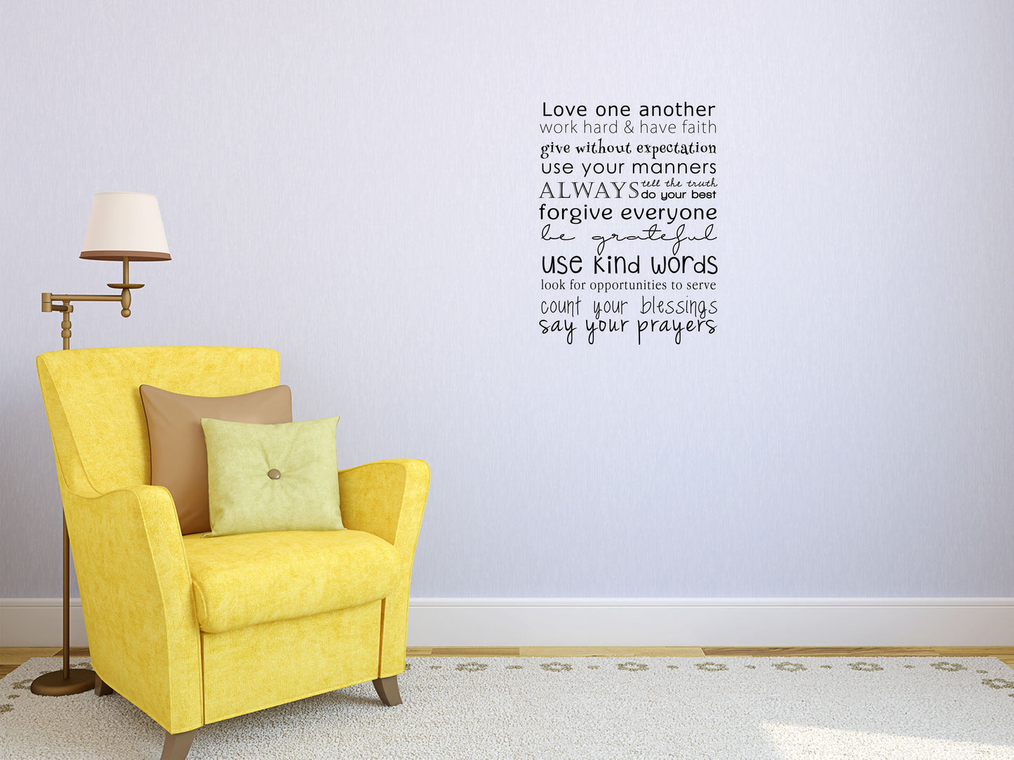 Love One Another, Work Hard & Have Faith - Inspirational Wall Decals Vinyl Wall Decal Inspirational Wall Signs 