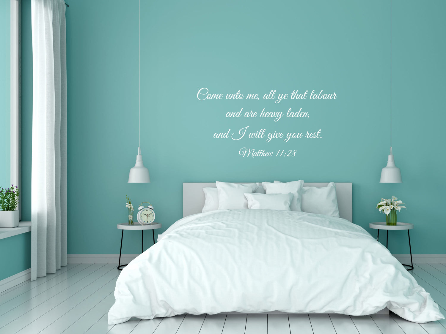 Matthew 11:28 - Bedroom Scripture Decal Vinyl Wall Decal Inspirational Wall Signs 