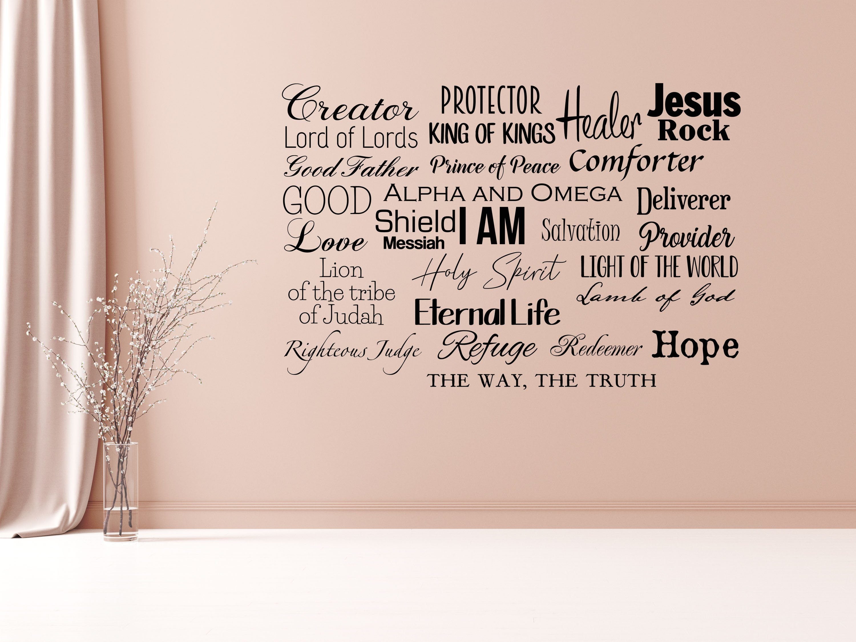 Names Of God Vinyl Wall Decal Inspirational Wall Signs 