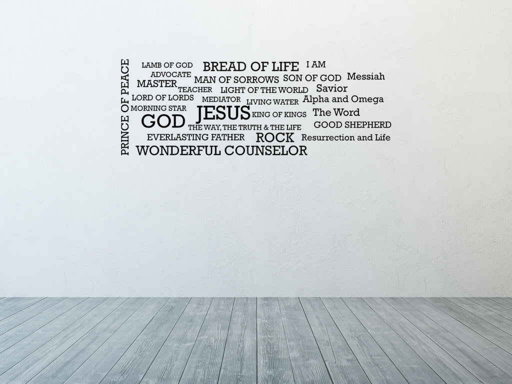 Names Of God Word Cloud Christian Wall Decal Vinyl Wall Decal Inspirational Wall Signs 