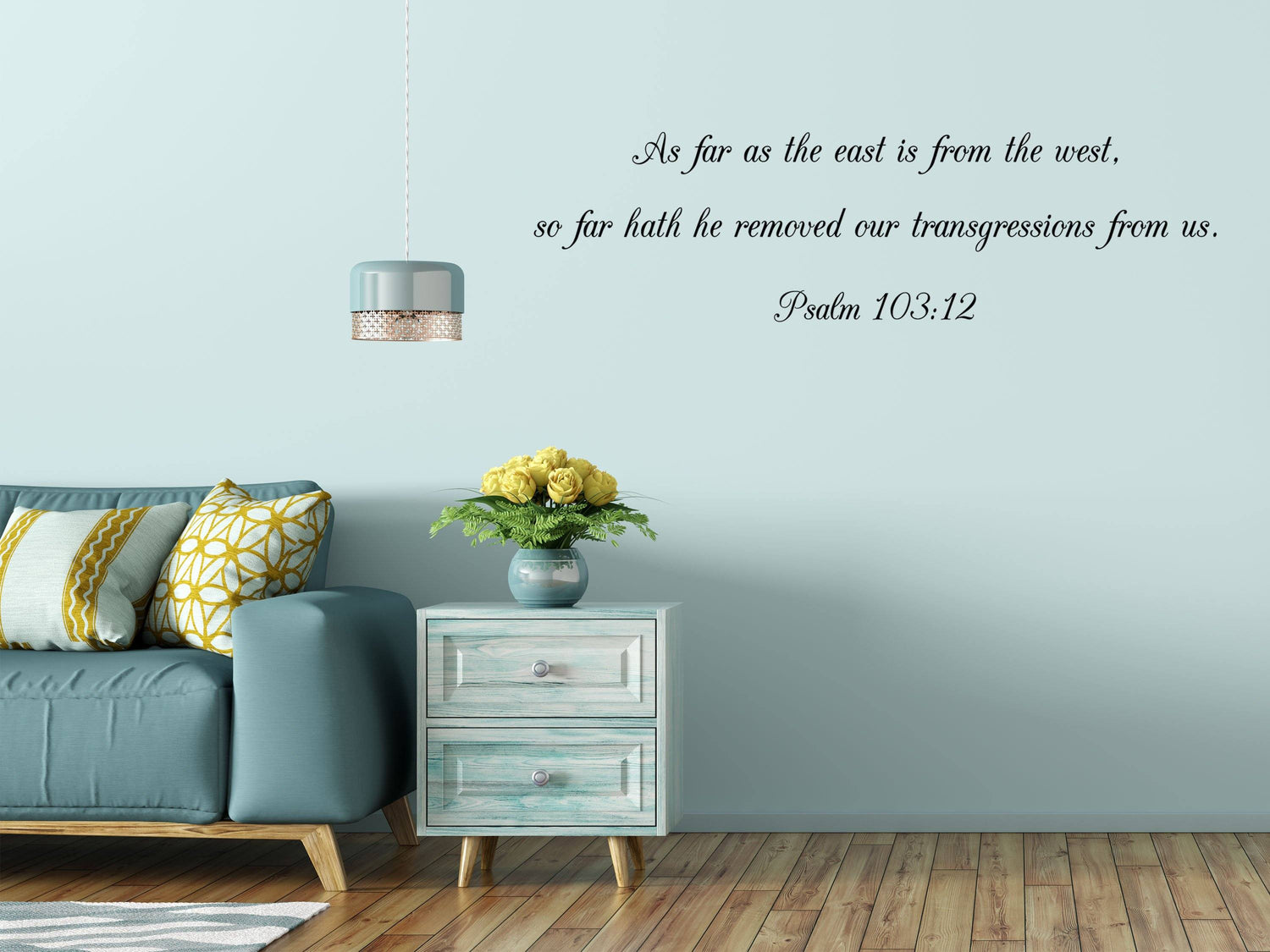 Psalm 103:12 KJV Bible Verse Wall Decal - As Far As The East Is From The West - Christian Quote - Inspirational Bedroom Signs Vinyl Wall Decal Done 