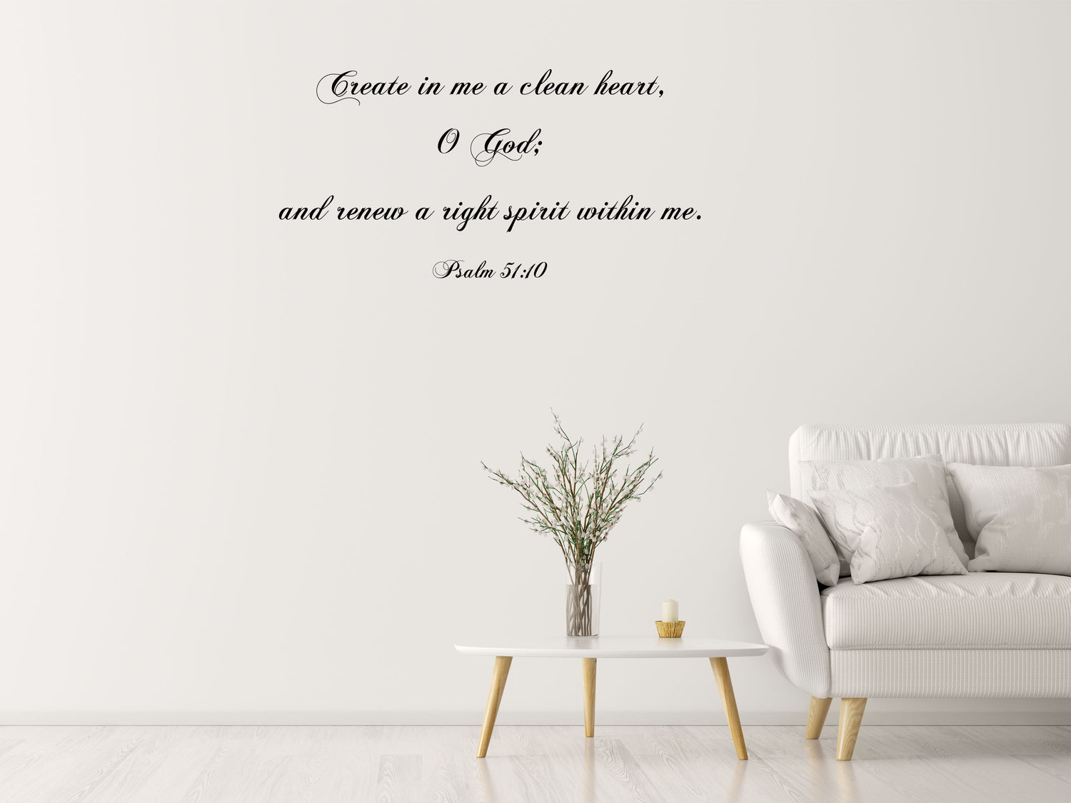 Psalm 51:10 - Scripture Wall Decals - Christian Bible Verse Decals Vinyl Wall Decal Inspirational Wall Signs 