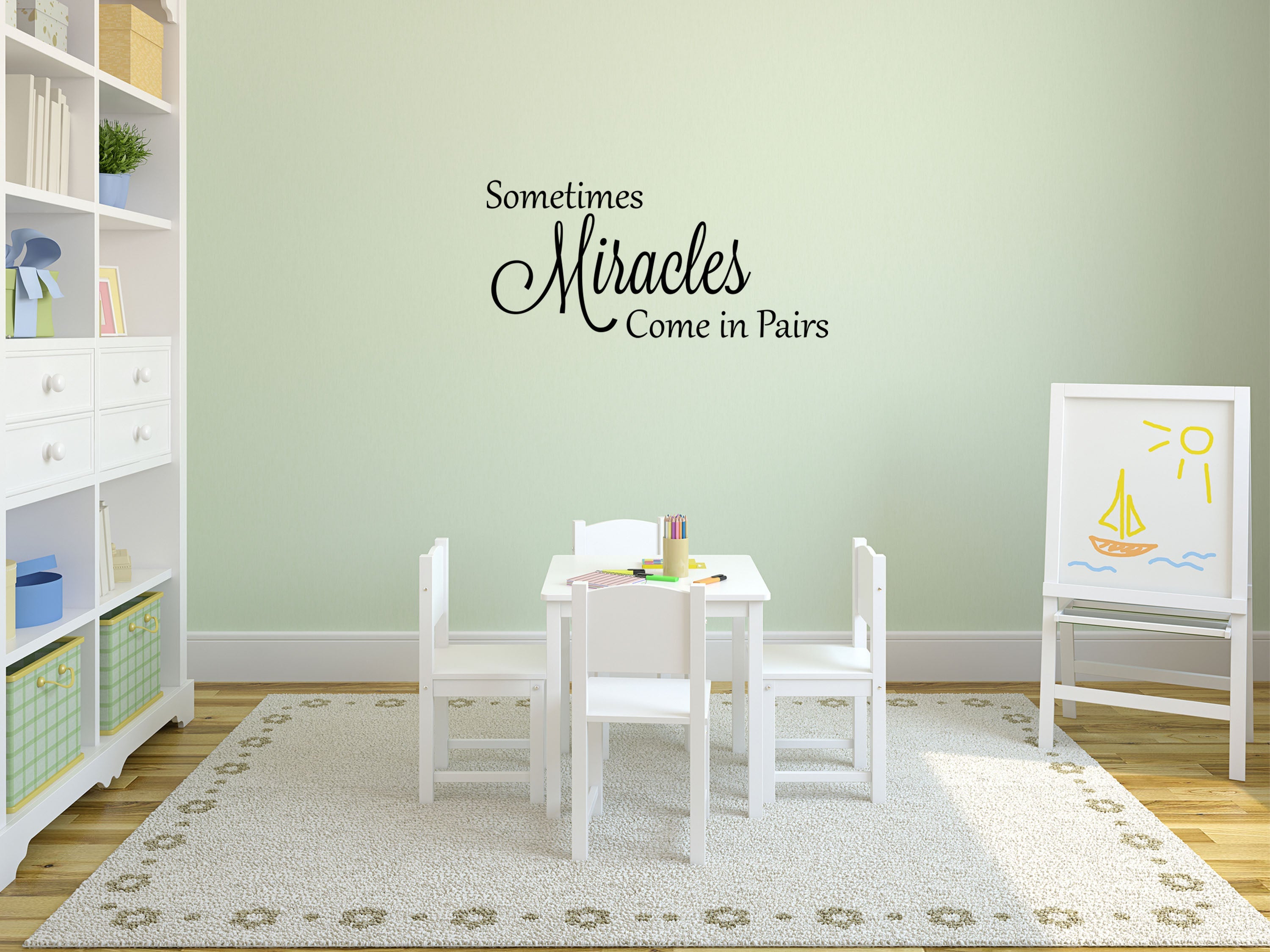 Sometimes Miracles Come In Pairs Vinyl Wall Decal - Twins Baby Gift - Twins Wall Quote - Twins Vinyl Wall Art - Vinyl Decals Twins Decal Vinyl Wall Decal Inspirational Wall Signs 