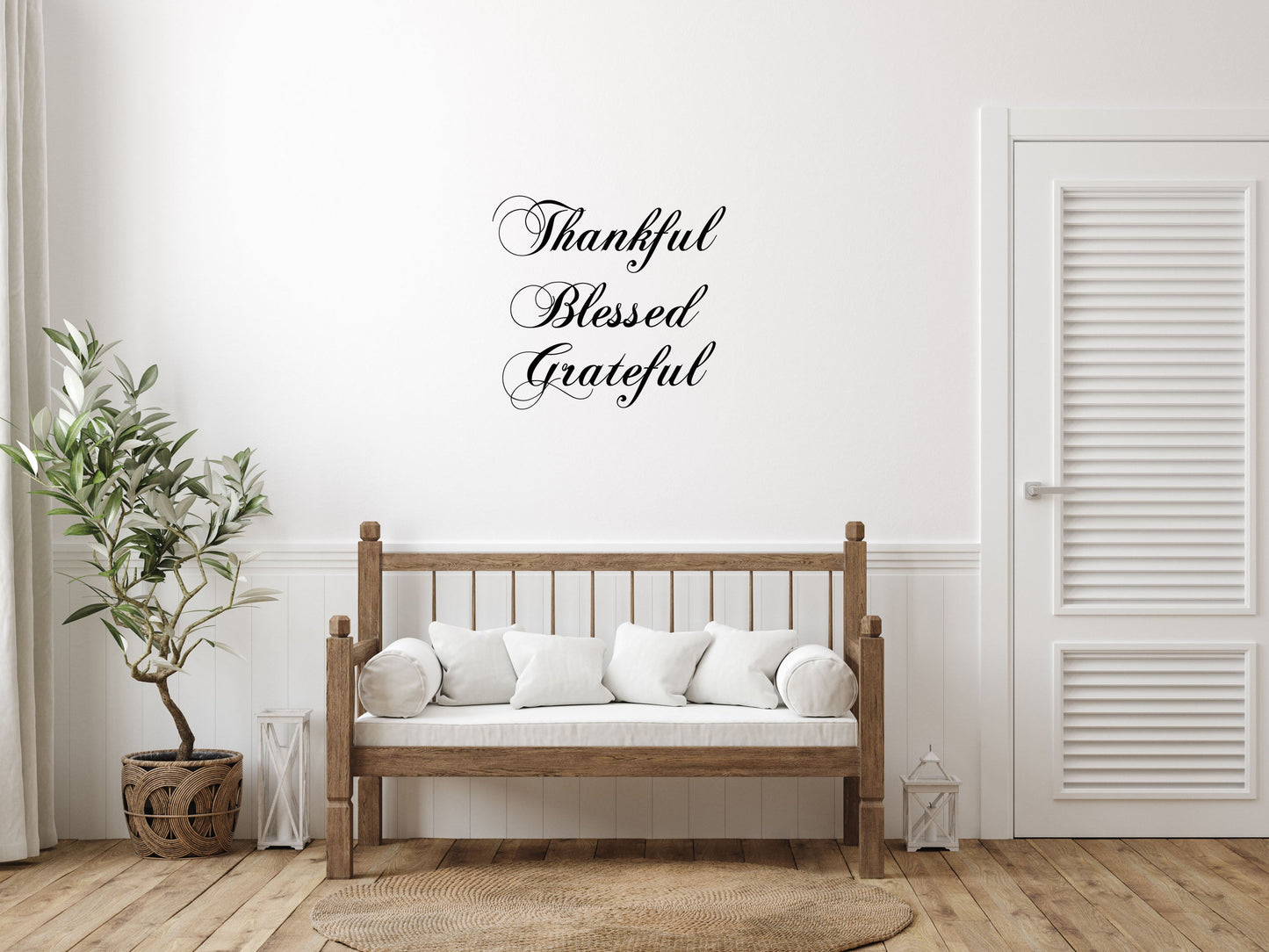 Thankful Blessed Grateful Wall Decal Quote - Spiritual Decal - Christian Decal Quote - Blessing Sticker Wall Decor - Thanksgiving Vinyl Wall Decal Inspirational Wall Signs 