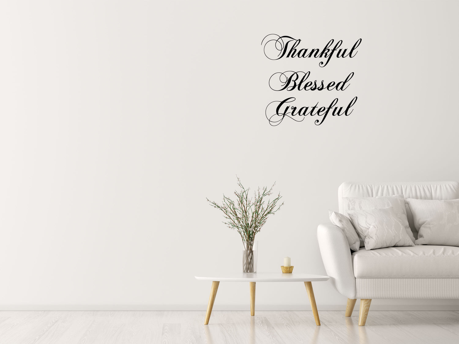 Thankful Blessed Grateful Wall Decal Quote - Spiritual Decal - Christian Decal Quote - Blessing Sticker Wall Decor - Thanksgiving Vinyl Wall Decal Inspirational Wall Signs 