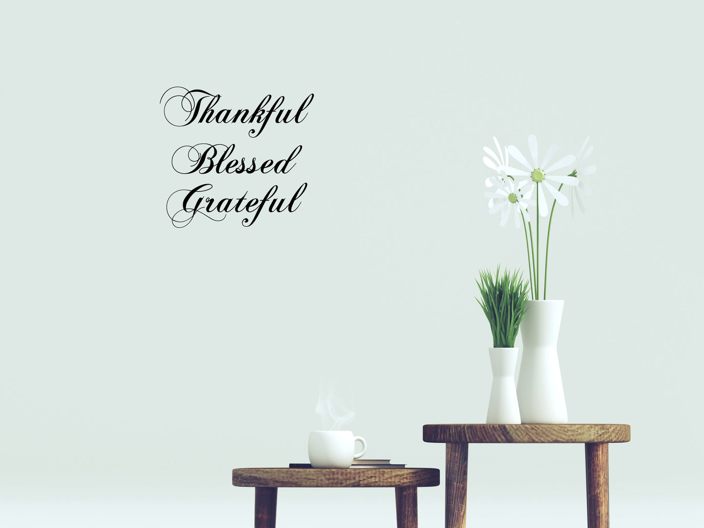 Thankful Blessed Grateful Wall Decal Quote - Spiritual Decal - Christian Decal Quote - Blessing Sticker Wall Decor - Thanksgiving Vinyl Wall Decal Inspirational Wall Signs 