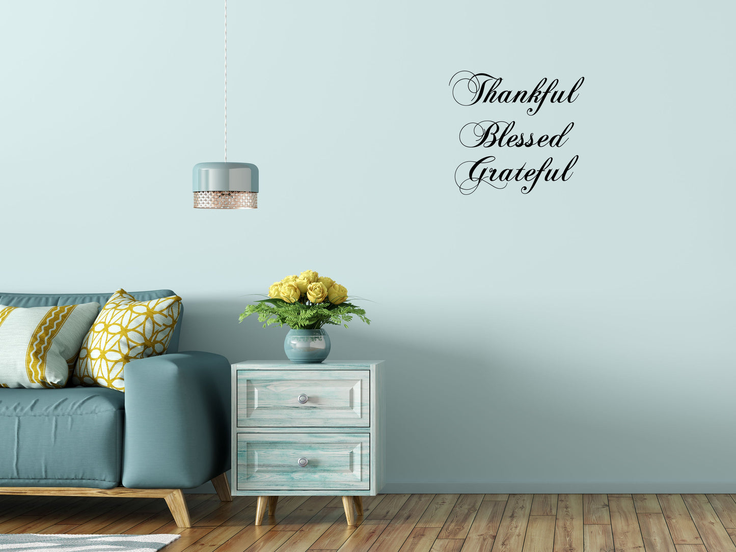 Thankful Blessed Grateful Wall Decal Quote - Spiritual Decal - Christian Decal Quote - Blessing Sticker Wall Decor - Thanksgiving Vinyl Wall Decal Inspirational Wall Signs 