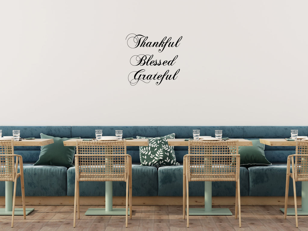 Thankful Blessed Grateful Wall Decal Quote - Spiritual Decal - Christian Decal Quote - Blessing Sticker Wall Decor - Thanksgiving Vinyl Wall Decal Inspirational Wall Signs 